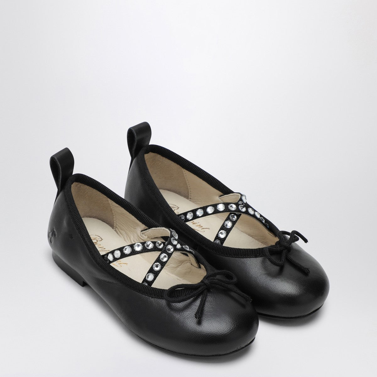 Bonpoint Black leather ballerina with rhinestones Bonpoint