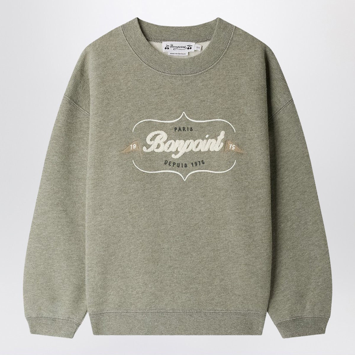 Bonpoint Tonino sweatshirt in grey-green with embroidered logo Bonpoint