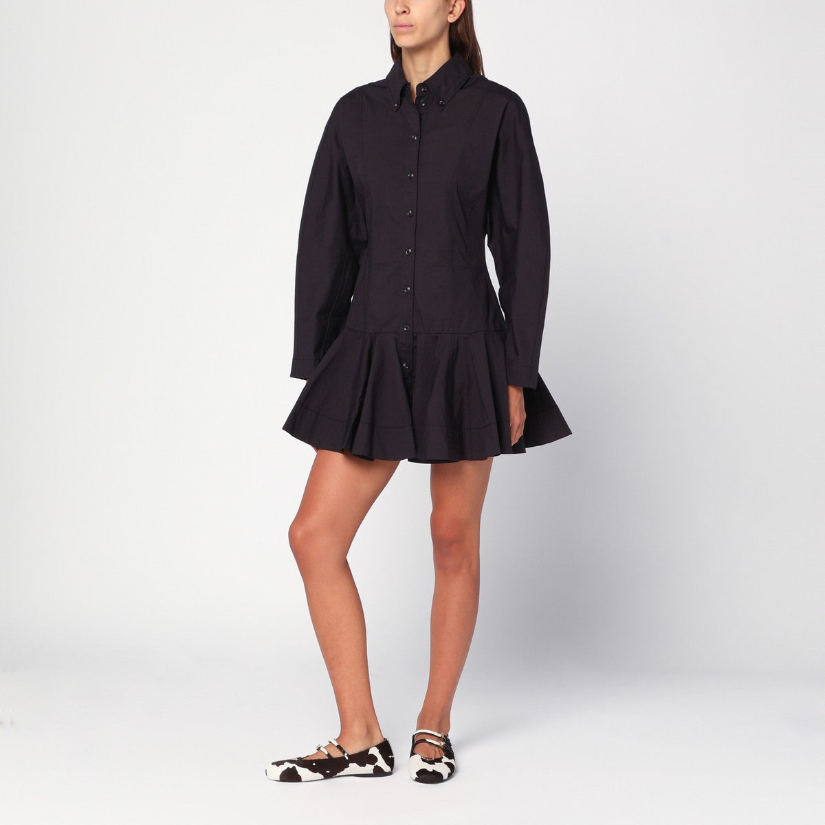GANNI Black mini shirt dress Ganni