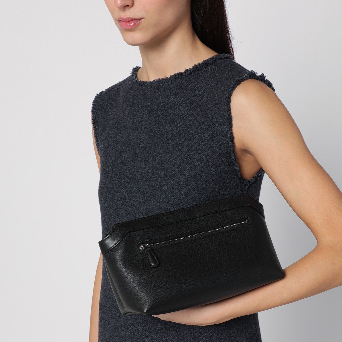 The Row Black leather clutch bag The Row