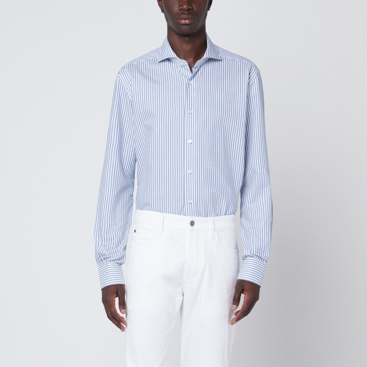 XACUS White/blue striped Travel shirt XACUS