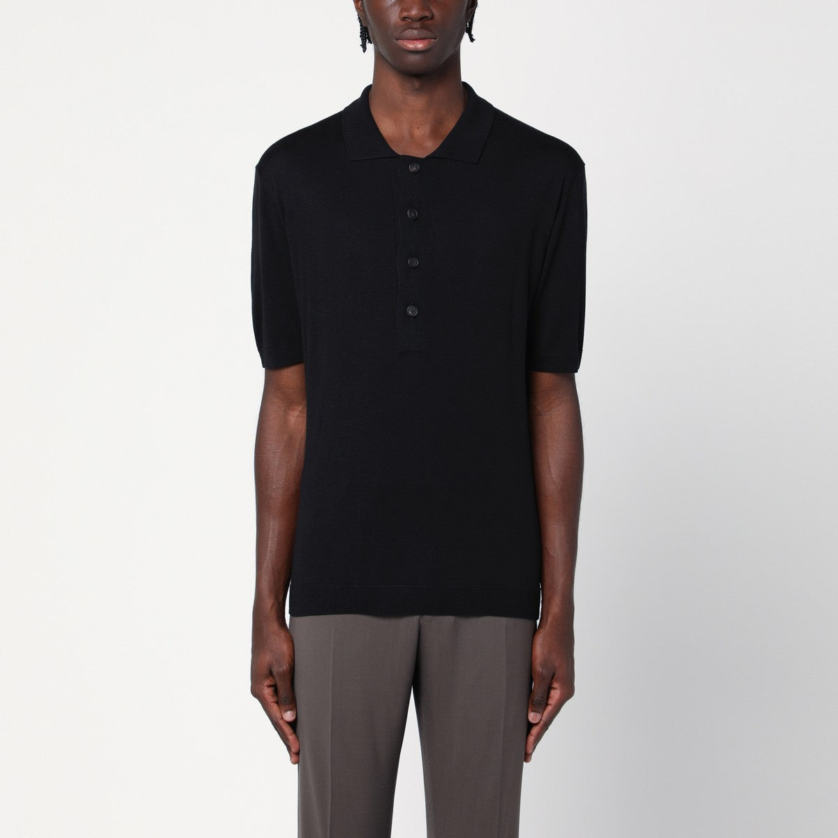 Tagliatore Black silk-blend polo shirt Tagliatore