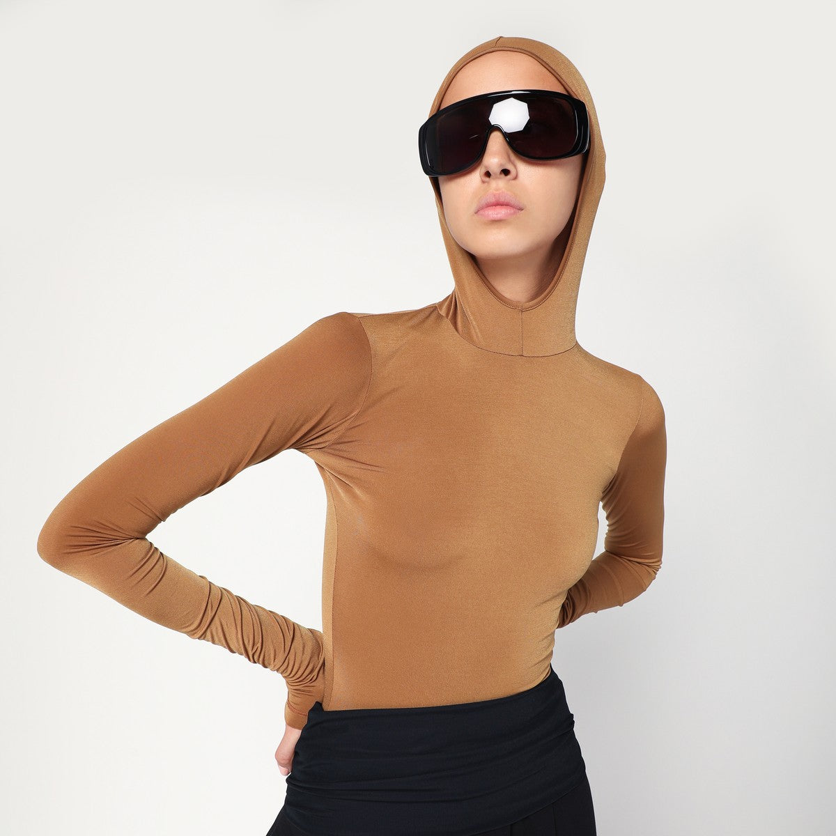 DARKPARK Billie hooded top in caramel colour Darkpark