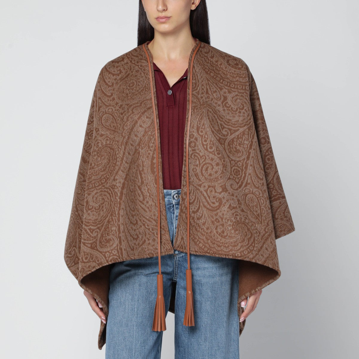 ETRO Brown cape with jacquard Paisley pattern Etro