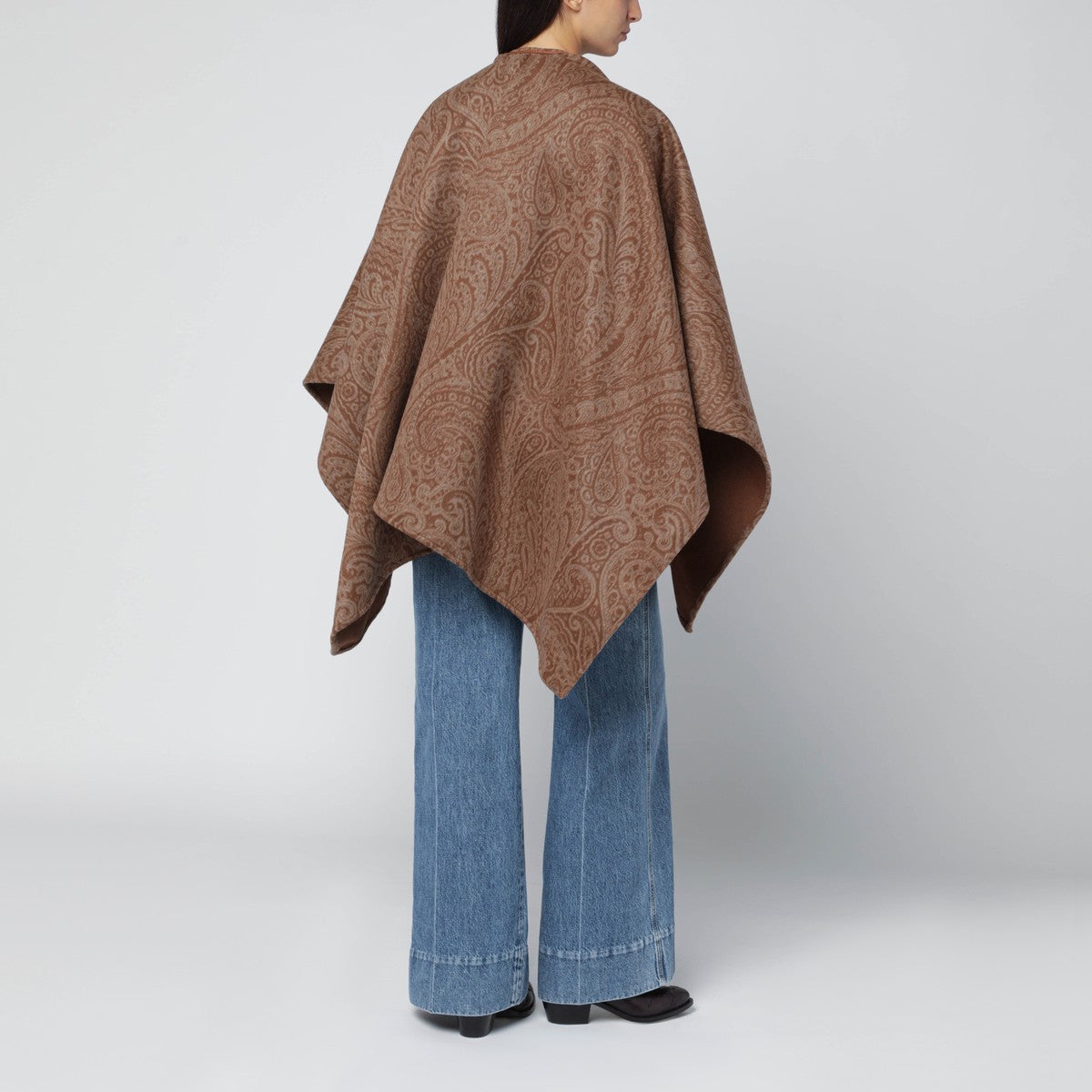 ETRO Brown cape with jacquard Paisley pattern Etro