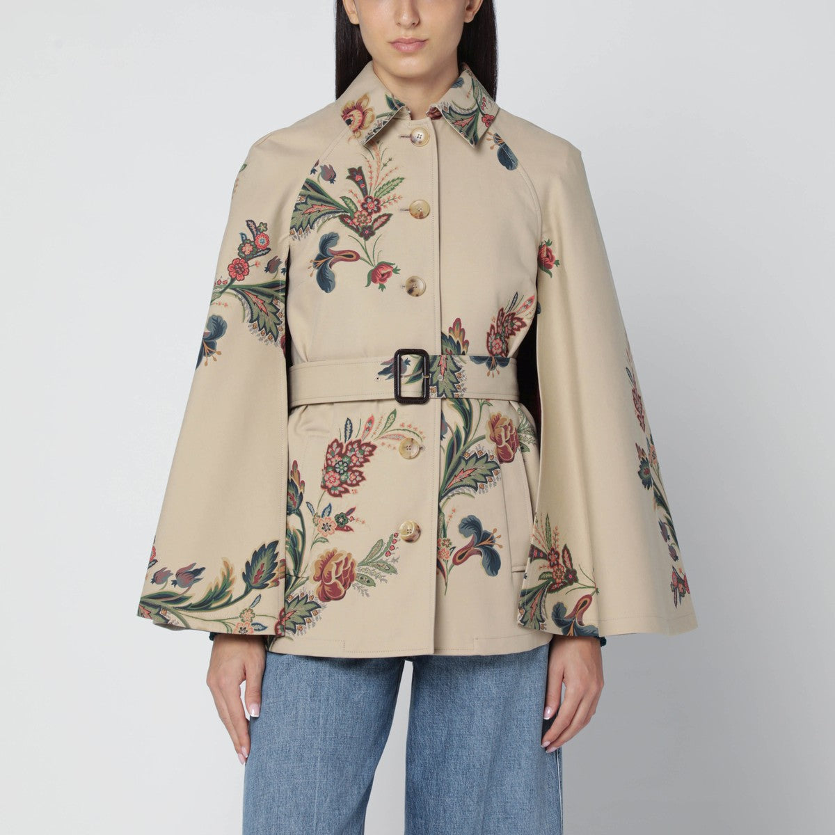 ETRO Beige trench-cape with floral print Etro