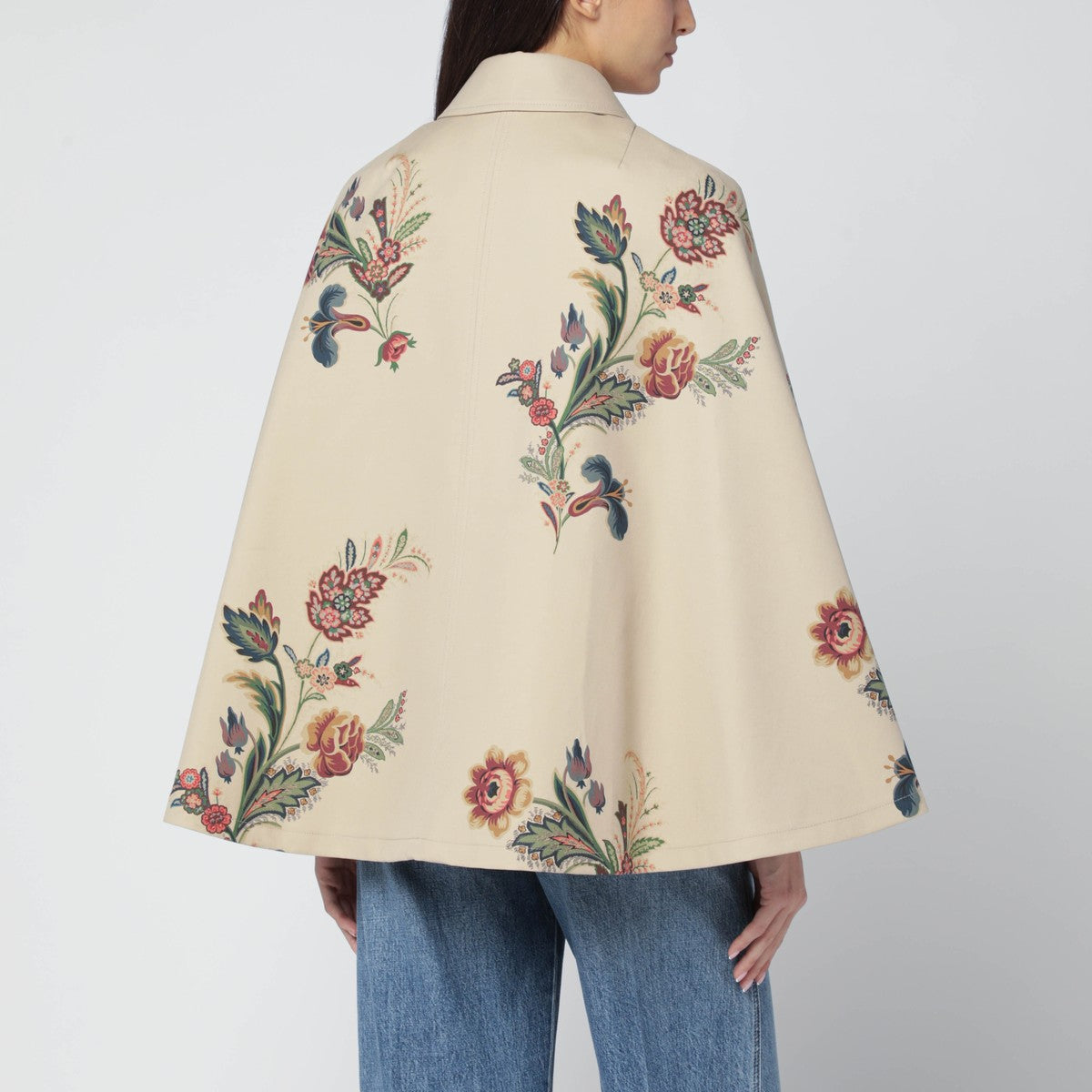 ETRO Beige trench-cape with floral print Etro