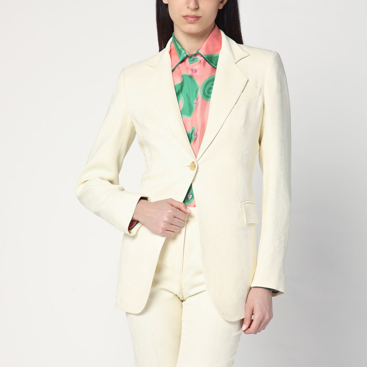 ETRO White jacquard jacket with crossover detail Etro