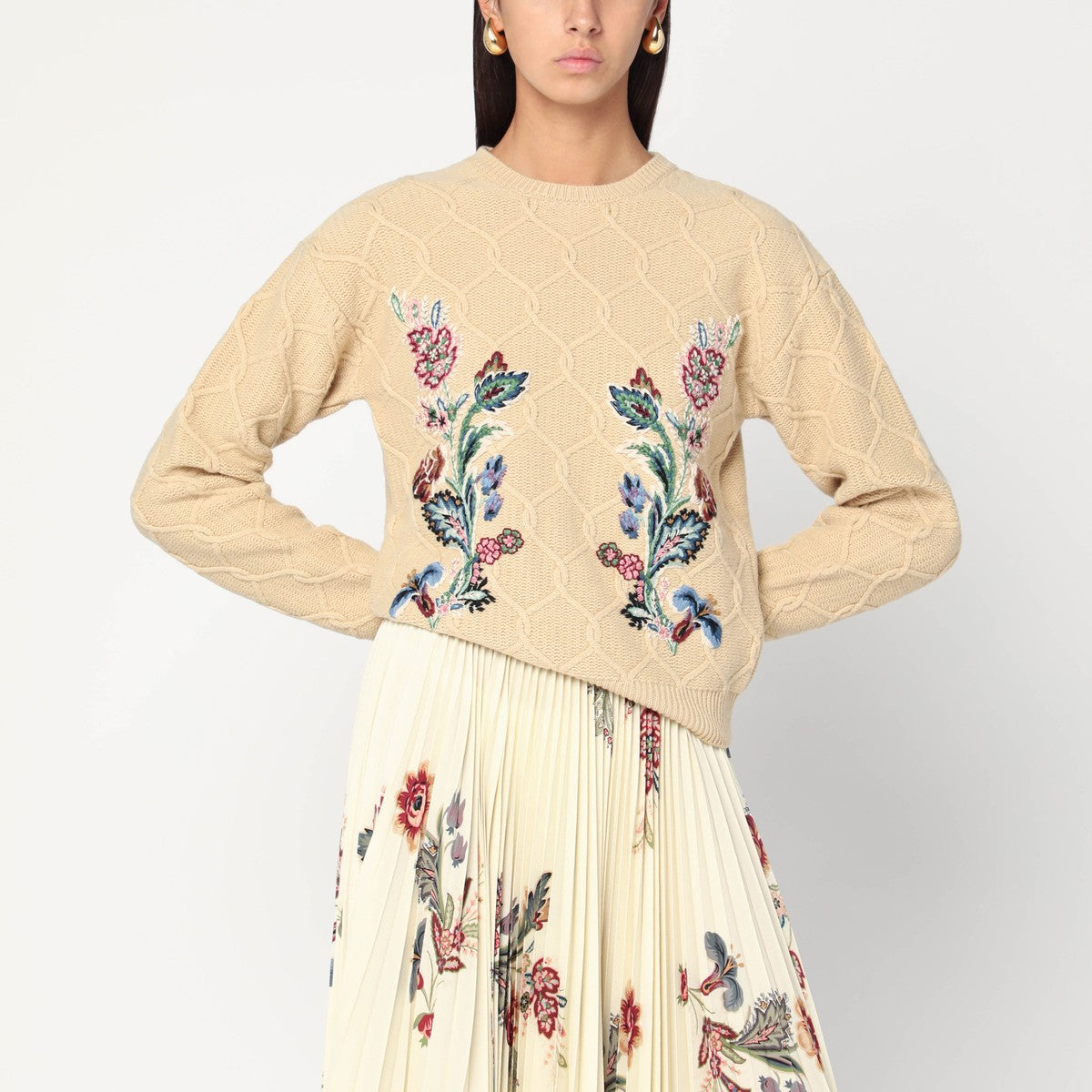 ETRO Beige wool sweater with embroidery Etro