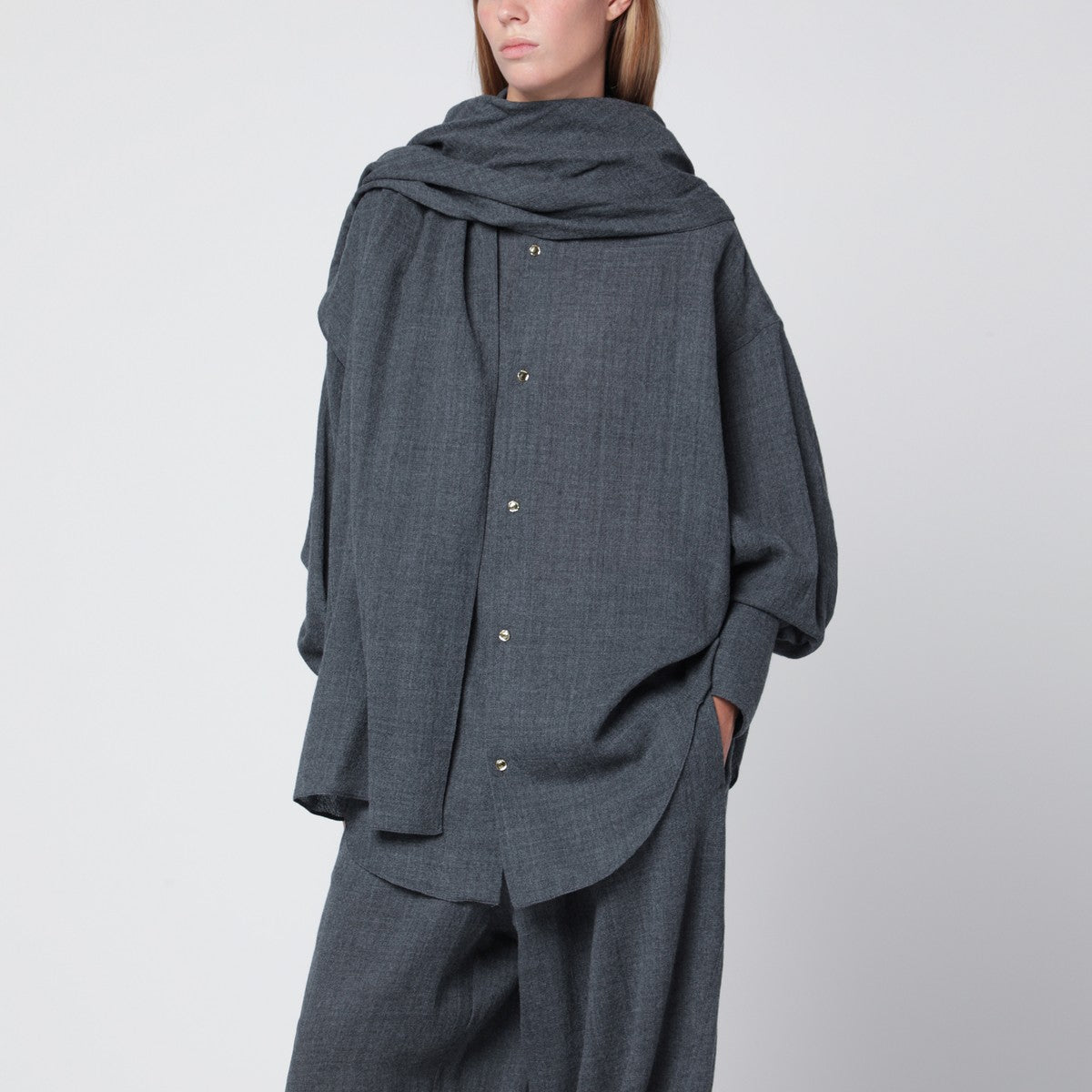 DARKPARK Grey melange Georgia shirt with scarf Darkpark