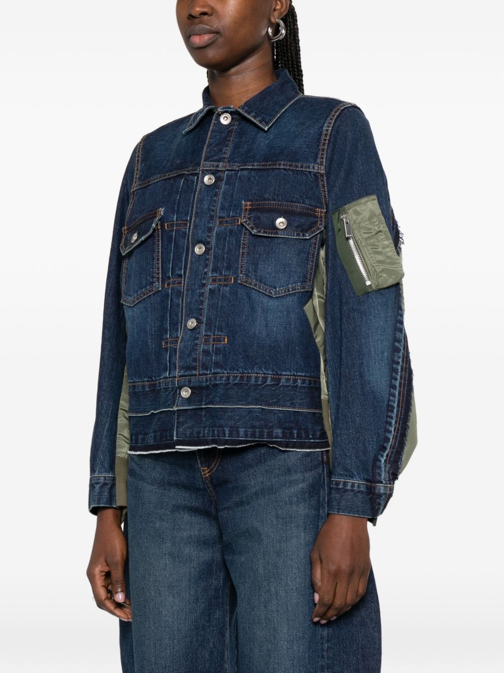 DENIM AND NYLON BLOUSON JACKET