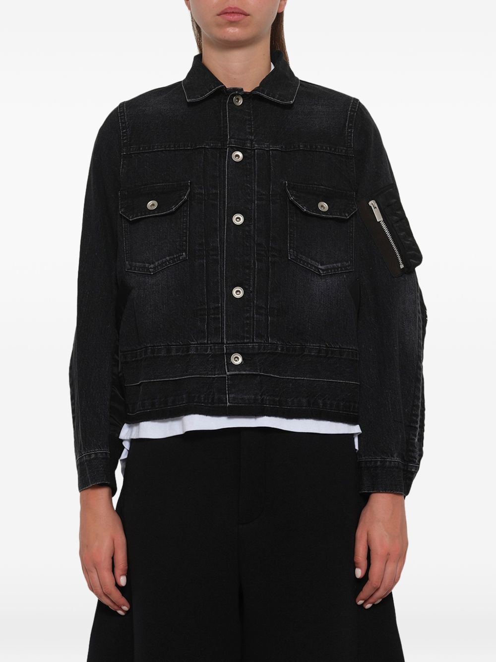 DENIM AND NYLON BLOUSON JACKET