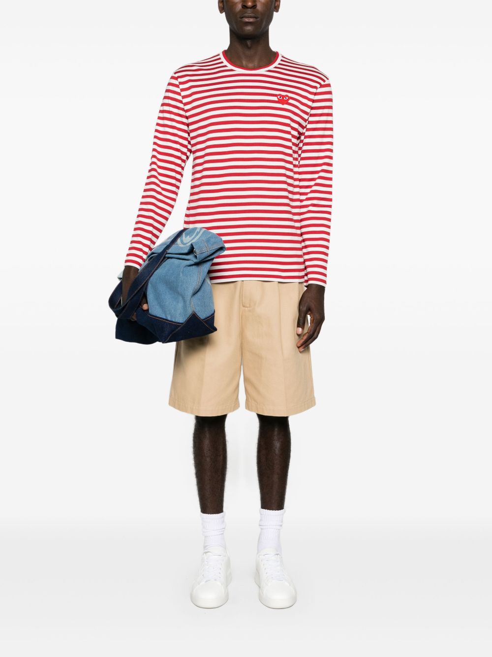 RED HEART STRIPED COTTON T-SHIRT