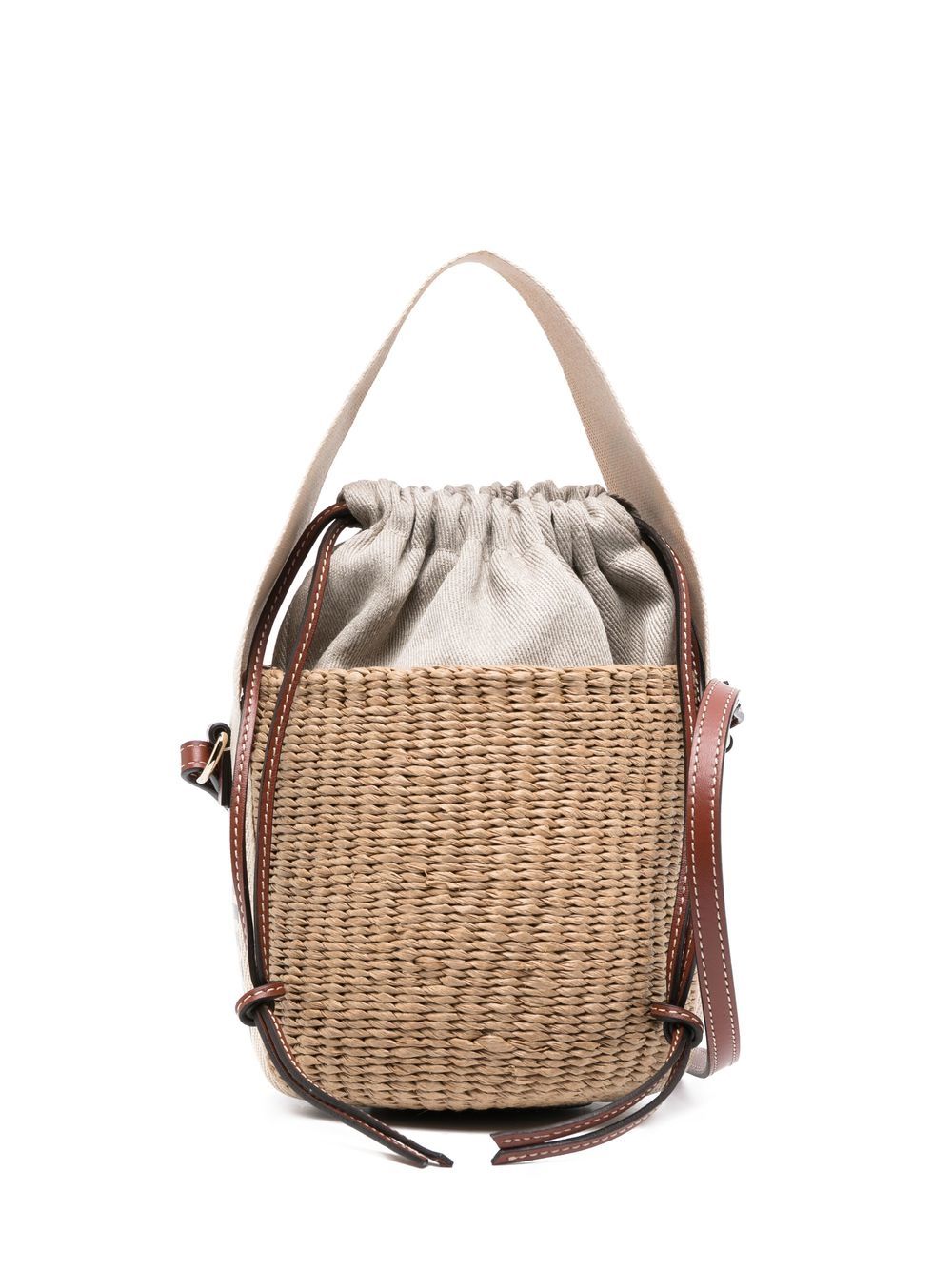 WOODY SMALL STRAW BUCKET BAG