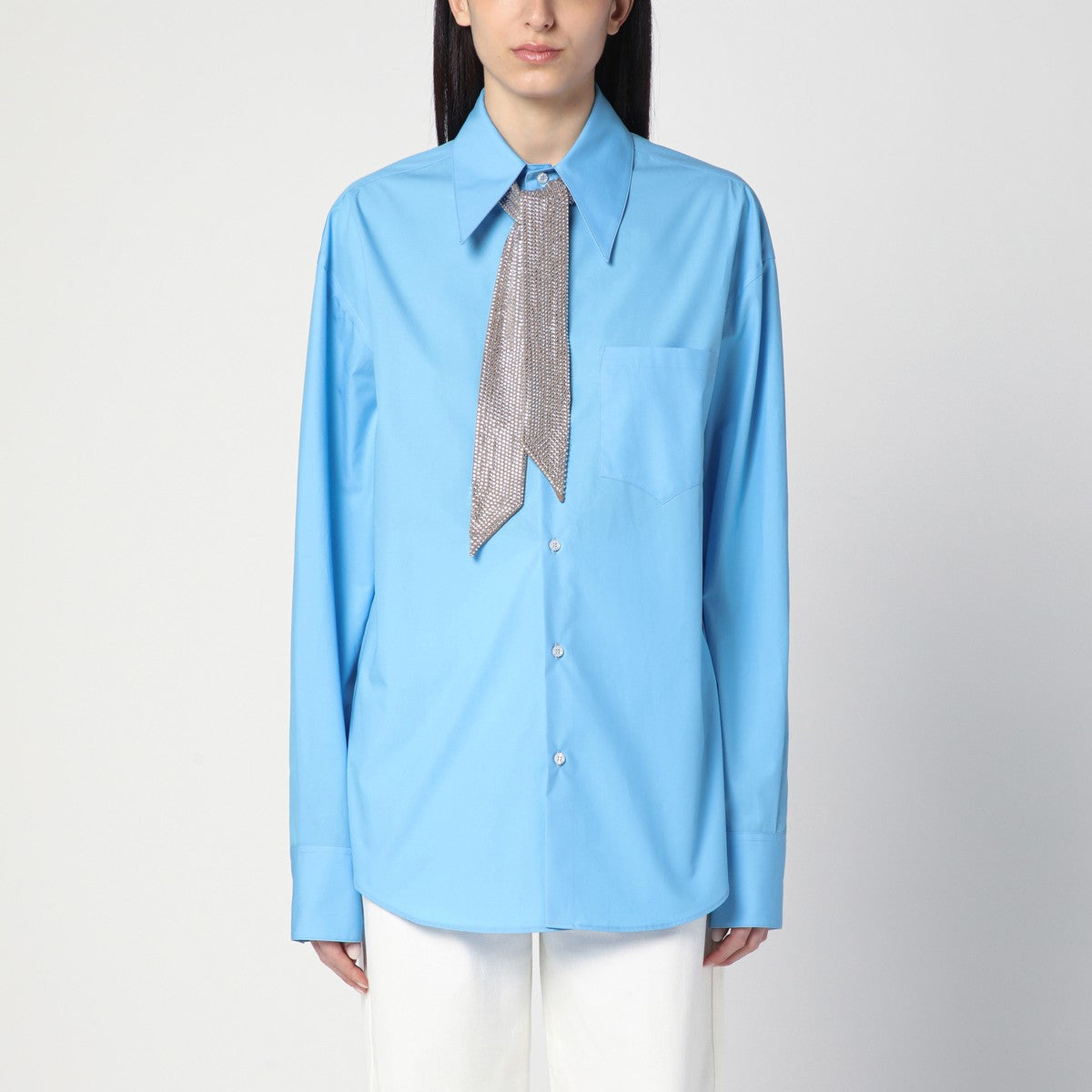 Giuseppe di Morabito Light blue shirt with rhinestone scarf Giuseppe Di Morabito 