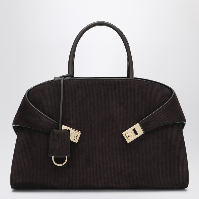 Ferragamo Hug Soft L brown suede shoulder bag