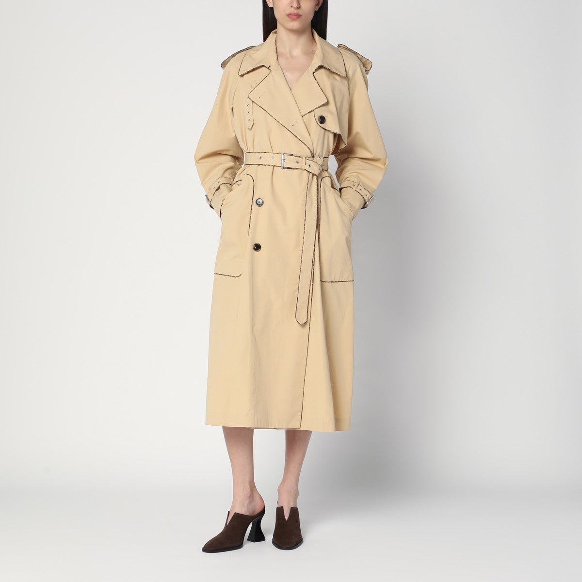 Dries Van Noten Double-breasted beige trench coat in cotton Dries Van Noten 