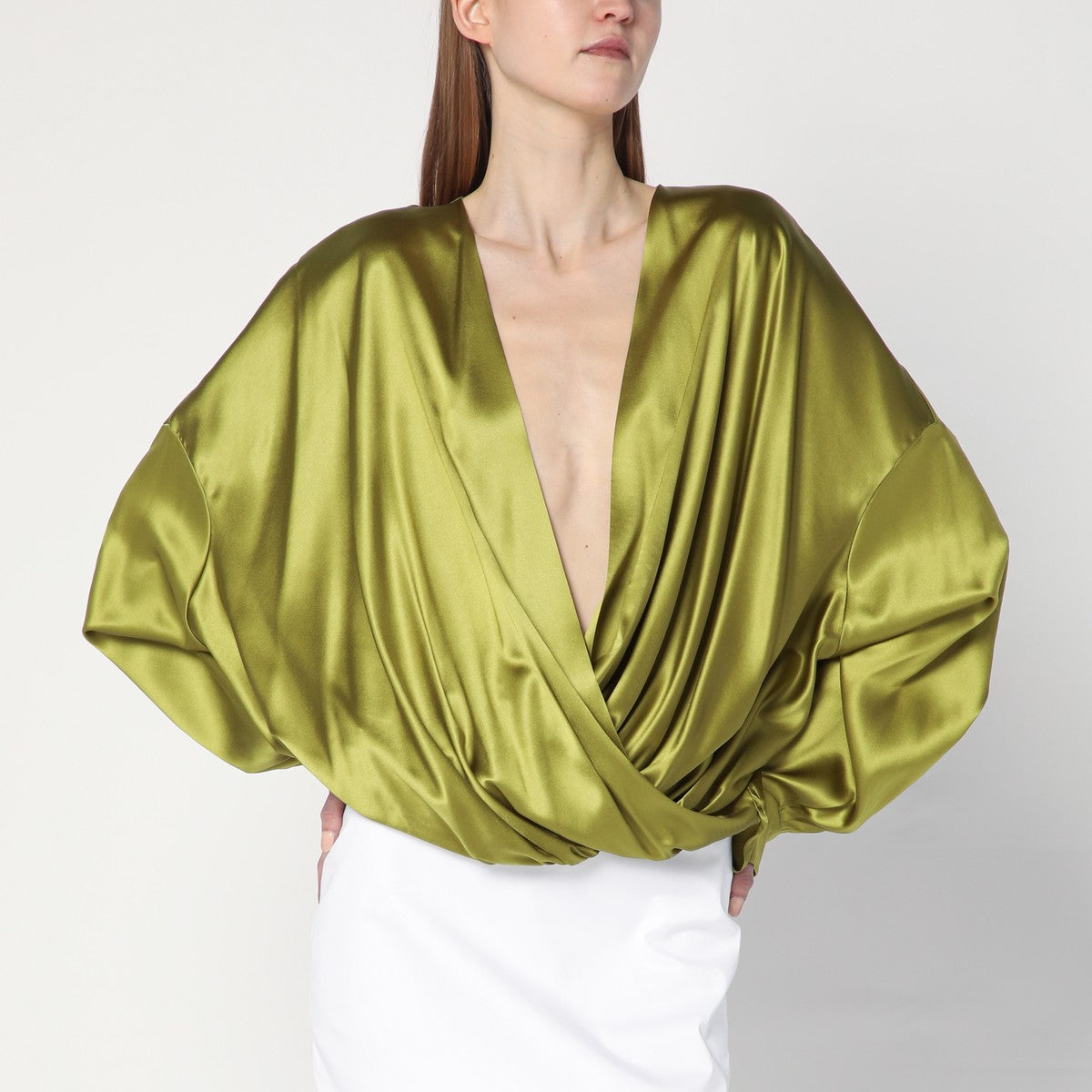 Dries Van Noten Loose olive green blouse in silk Dries Van Noten 