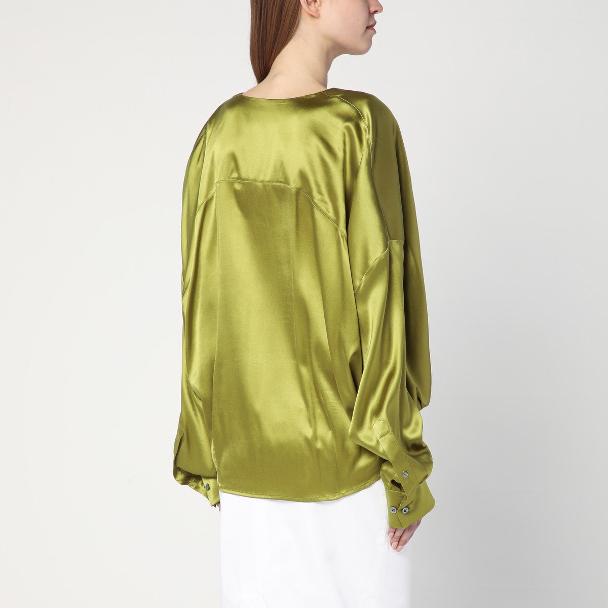 Dries Van Noten Loose olive green blouse in silk Dries Van Noten 