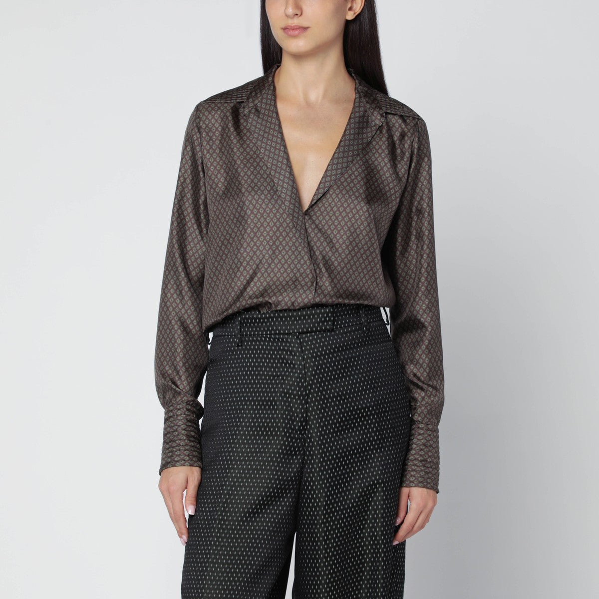 Dries Van Noten Brown printed silk shirt Dries Van Noten 