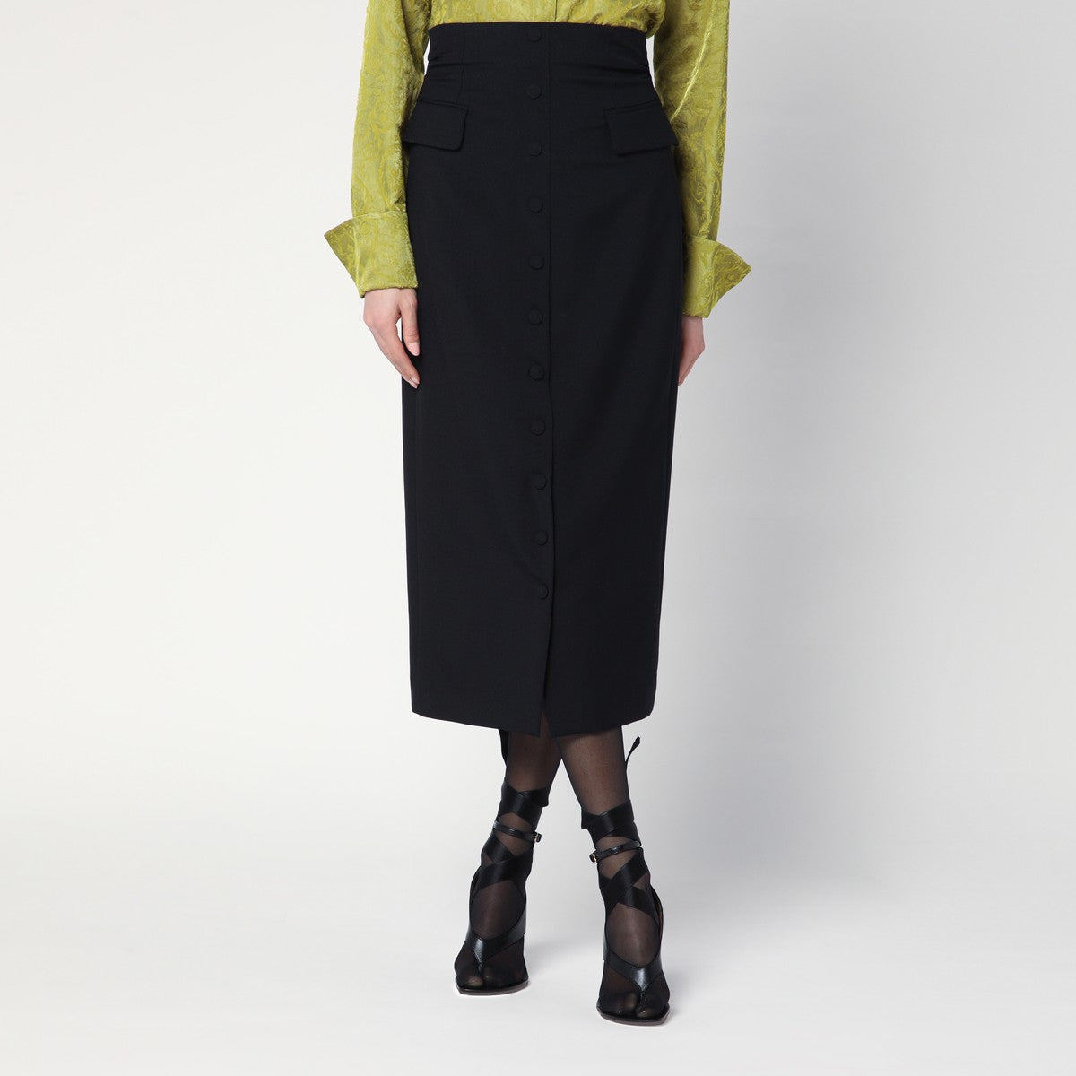 Dries Van Noten Black wool and mohair midi skirt Dries Van Noten 