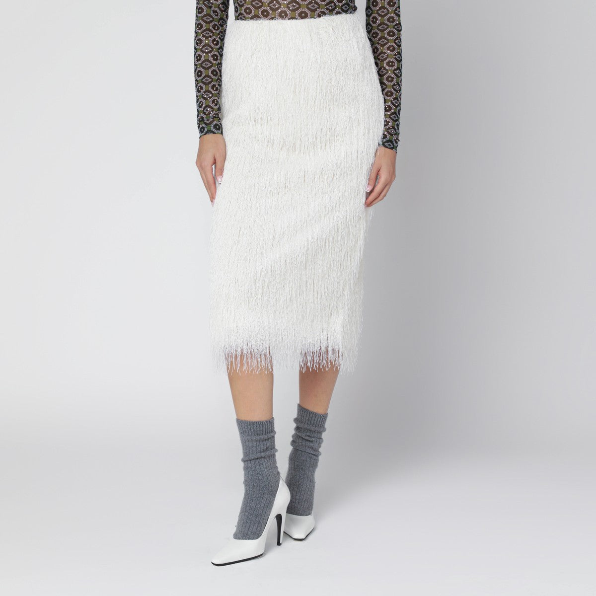 Dries Van Noten White midi skirt with fringes Dries Van Noten 