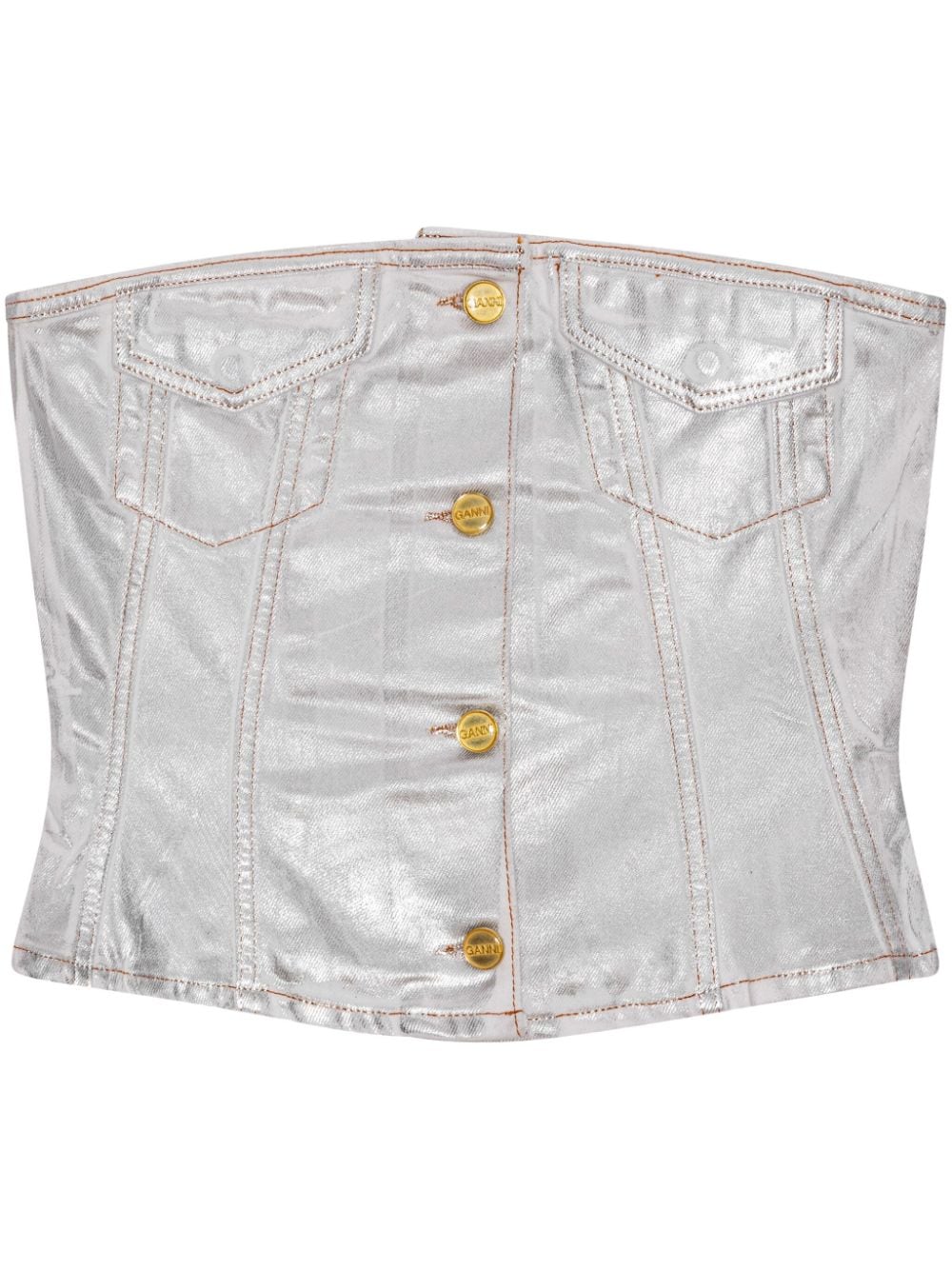 Ganni Silver Foil Denim Corsage Ganni