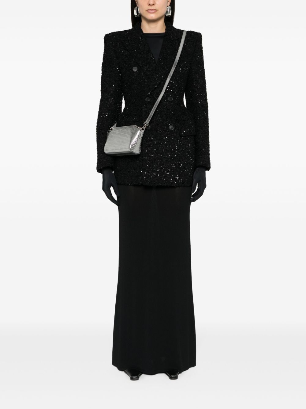 Balenciaga Hourglass tweed-texture padded-shoulder wool-blend blazer Balenciaga