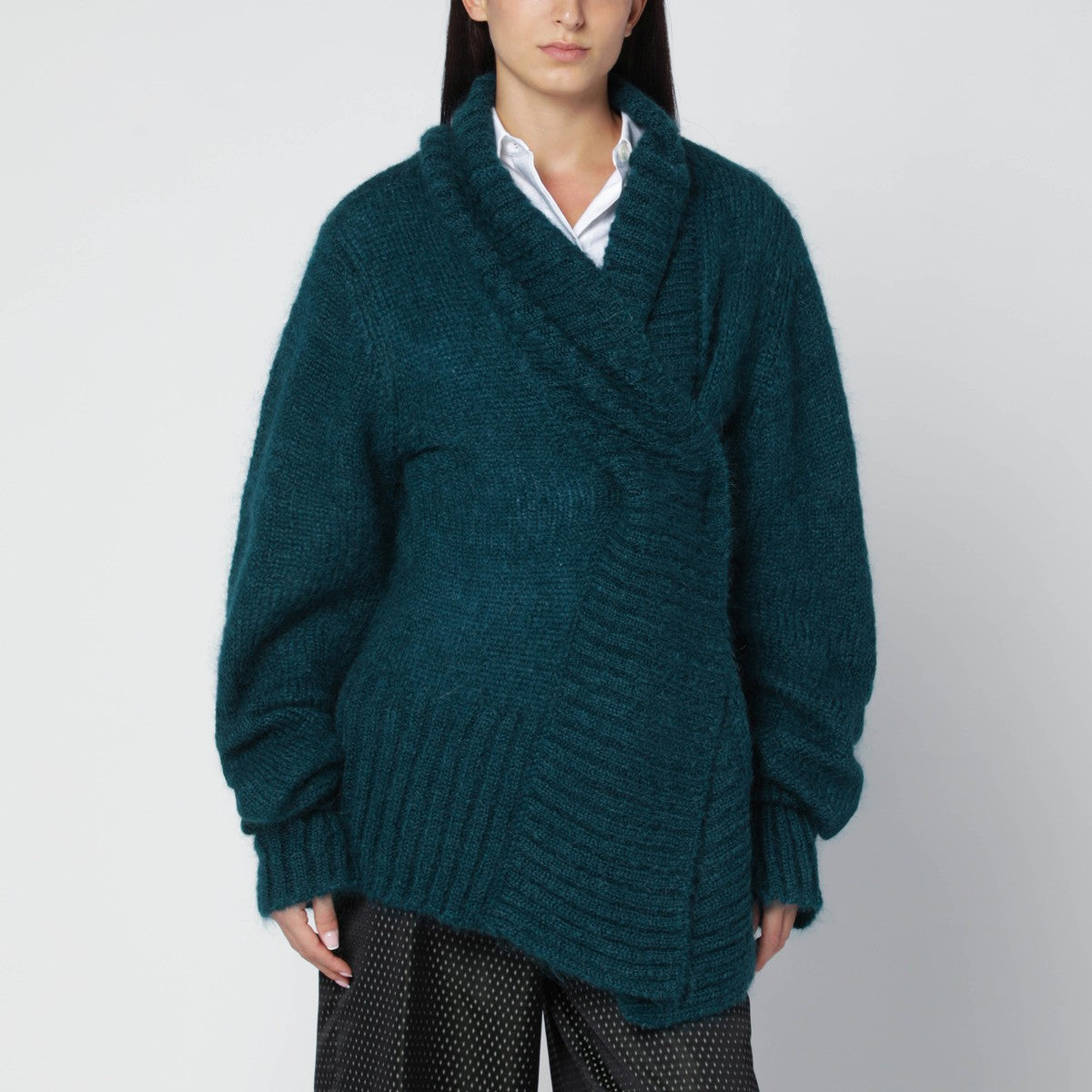 Dries Van Noten Oversized petroleum green mohair-blend sweater Dries Van Noten 