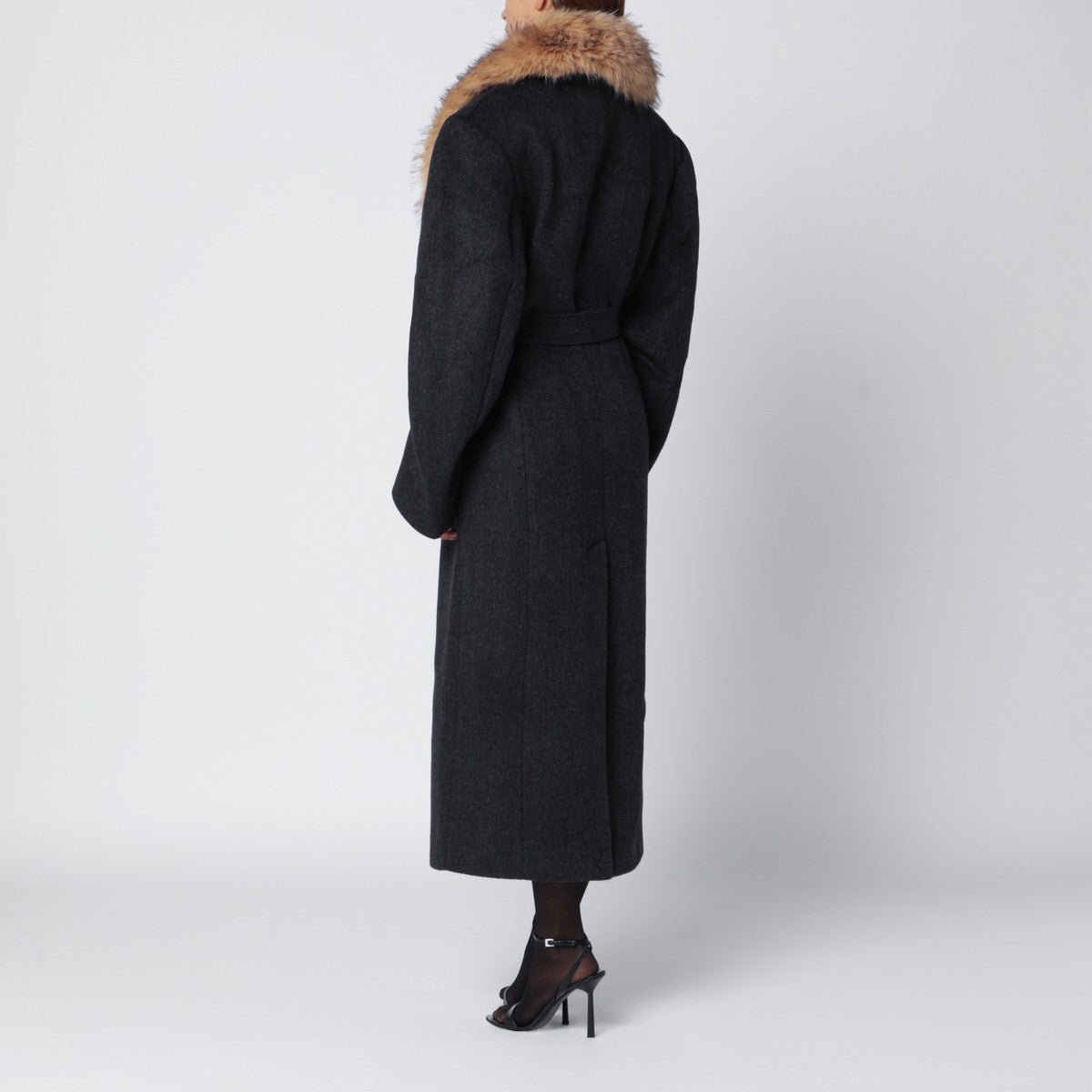 ROTATE Birger Christensen Grey coat with faux fur collar ROTATE Birger Christensen 