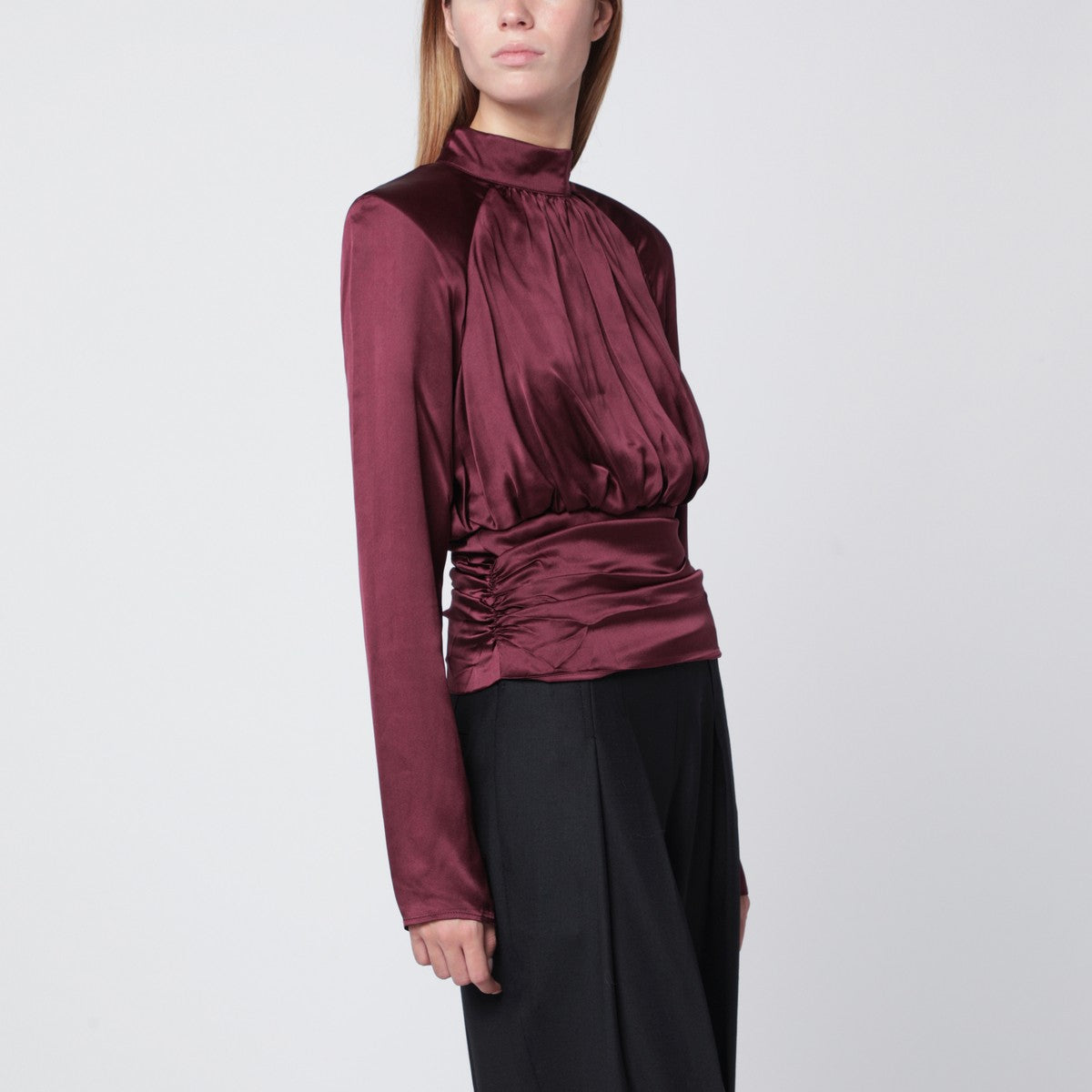ROTATE Birger Christensen Bordeaux ruched silk top ROTATE Birger Christensen 