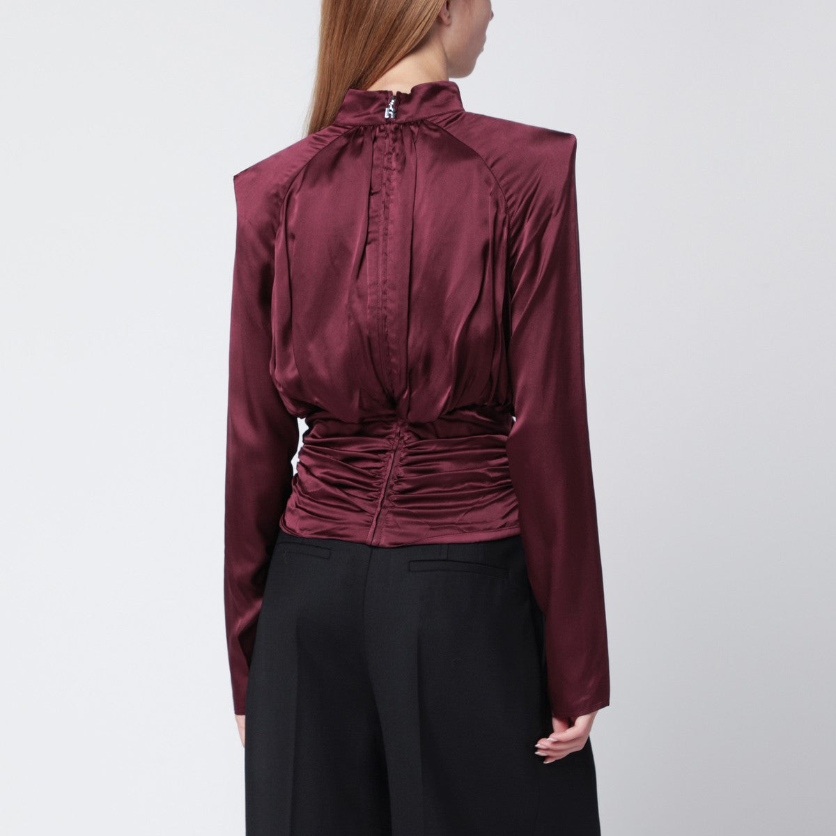 ROTATE Birger Christensen Bordeaux ruched silk top ROTATE Birger Christensen 