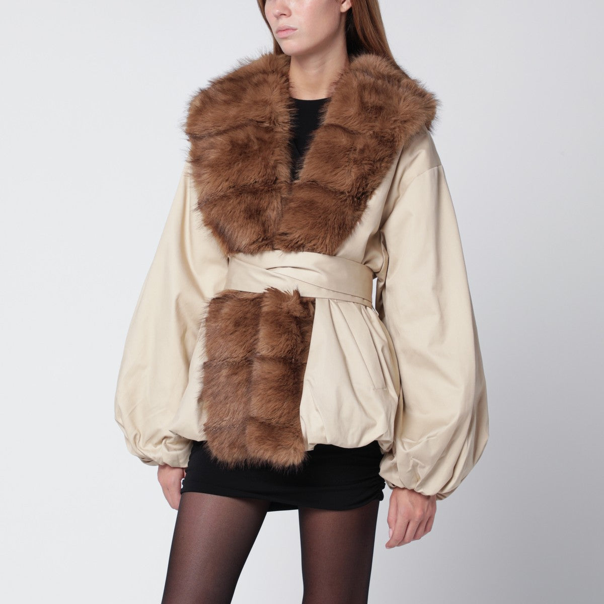 ROTATE Birger Christensen Beige jacket with faux fur collar ROTATE Birger Christensen 