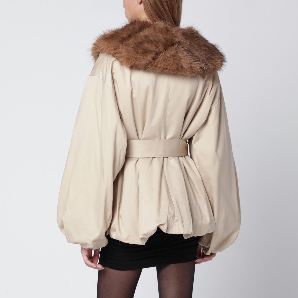 ROTATE Birger Christensen Beige jacket with faux fur collar ROTATE Birger Christensen 