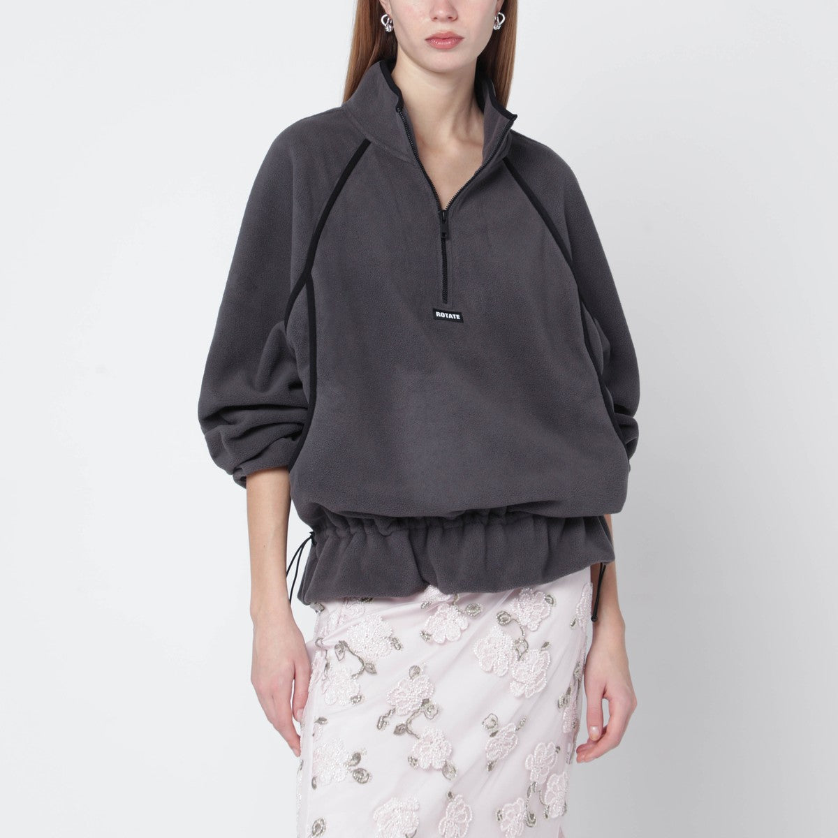 ROTATE Birger Christensen Grey fleece hoodie with drawstring ROTATE Birger Christensen 