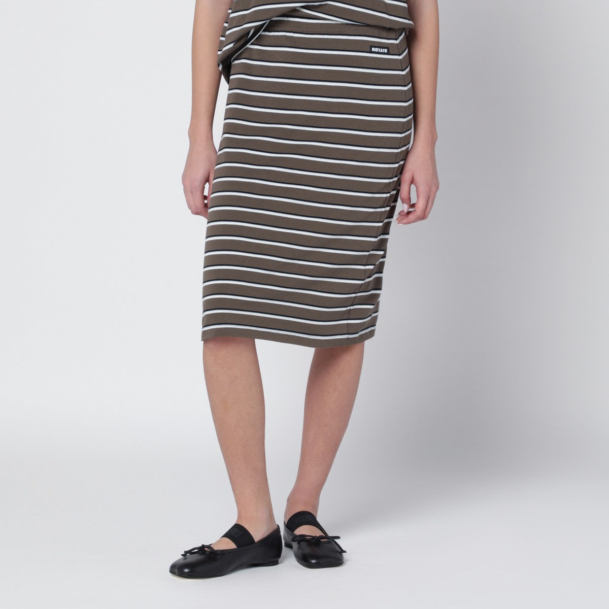 ROTATE Birger Christensen Brown striped cotton-jersey pencil skirt ROTATE Birger Christensen 