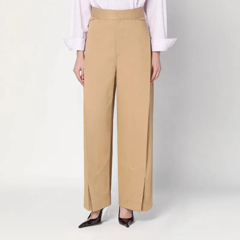Victoria Beckham Wide beige trousers in cotton Victoria Beckham