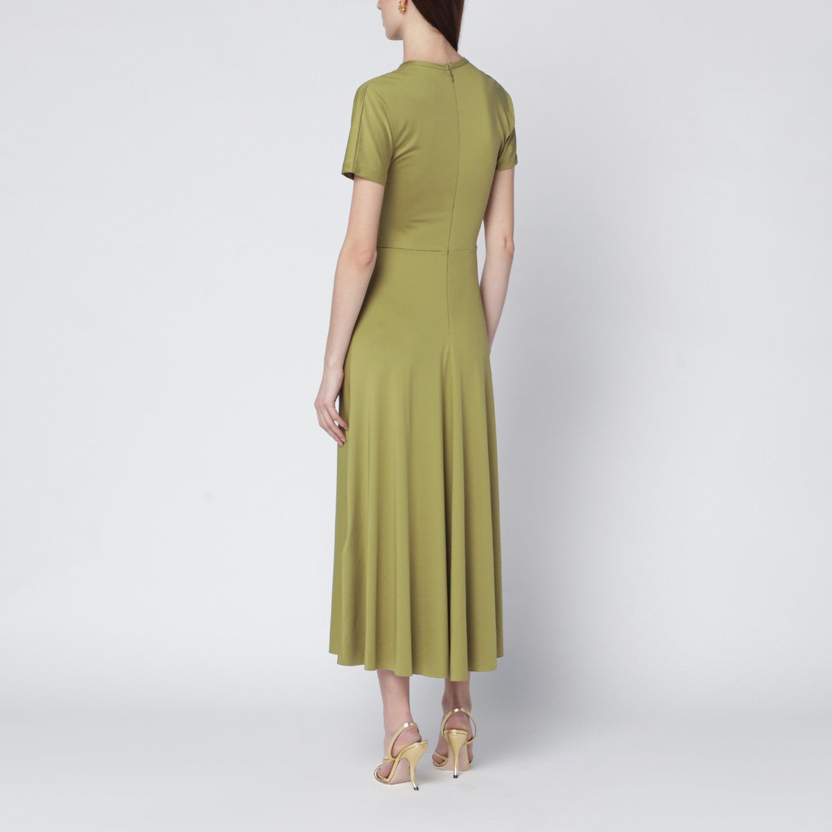 Victoria Beckham Blaire dress with gathered waist in yellowish green Victoria Beckham 