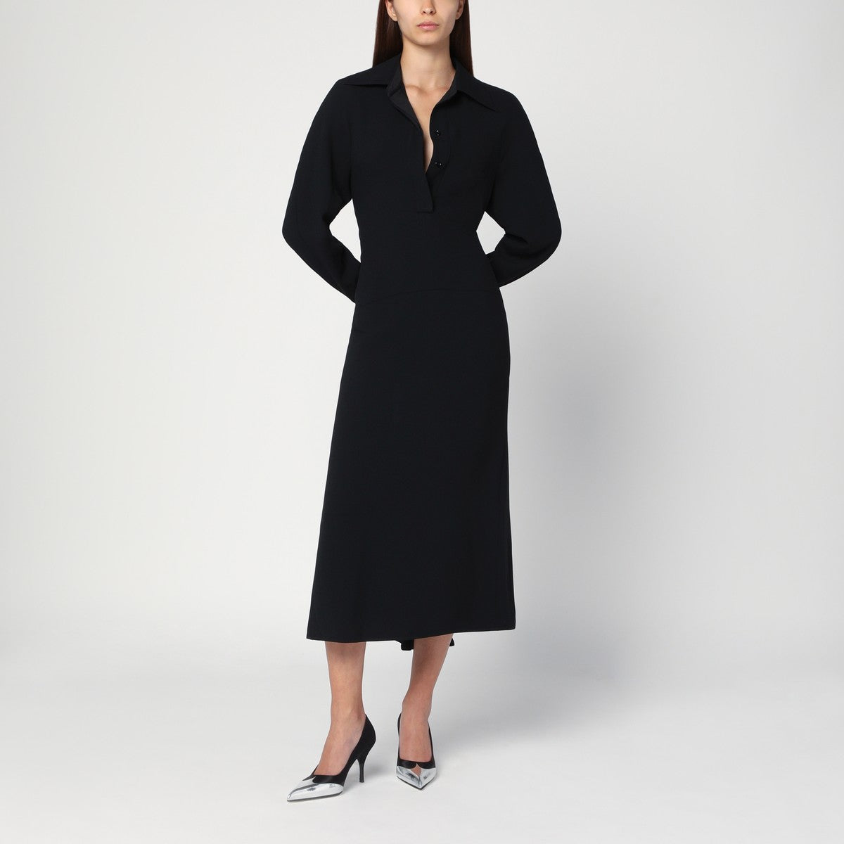 Victoria Beckham Black satin shirt dress midi Victoria Beckham 