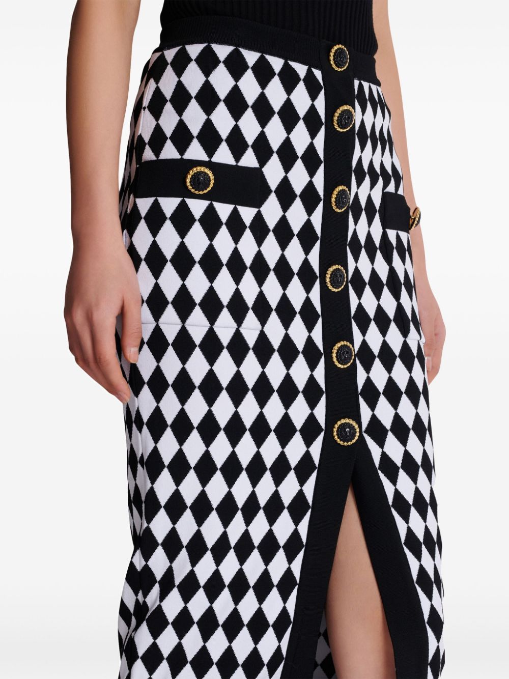Balmain Diamond-intarsia knitted midi skirt Balmain