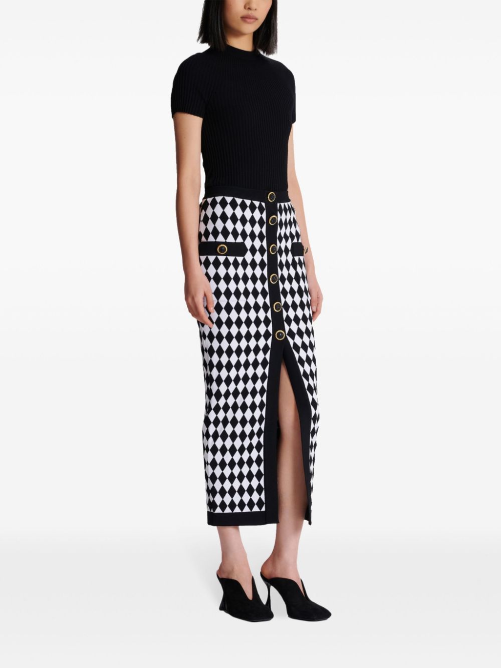 Balmain Diamond-intarsia knitted midi skirt Balmain