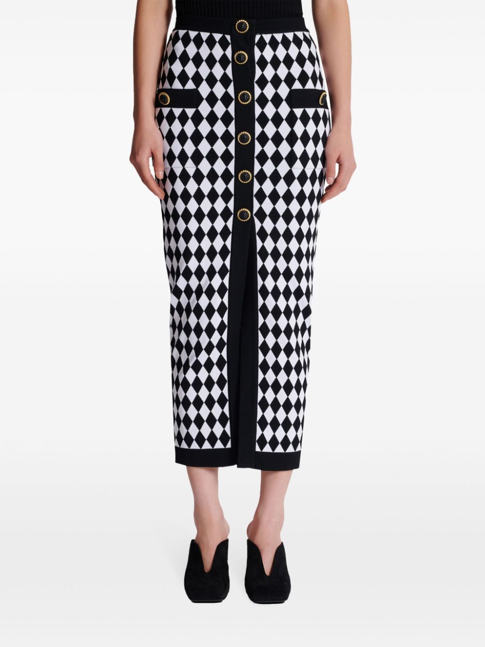 Balmain Diamond-intarsia knitted midi skirt Balmain