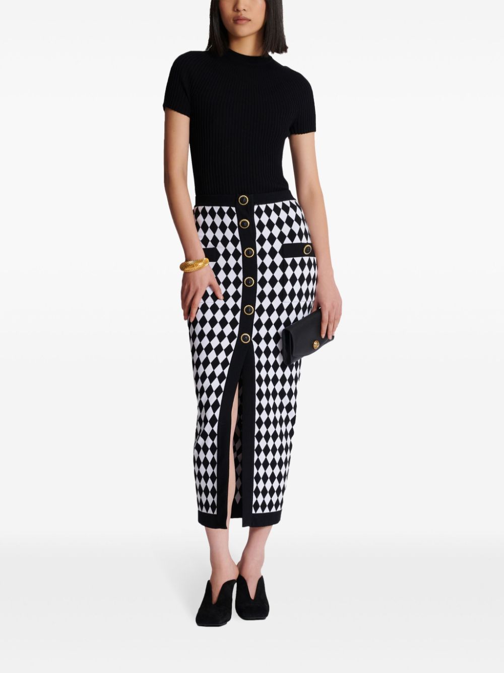 Balmain Diamond-intarsia knitted midi skirt Balmain