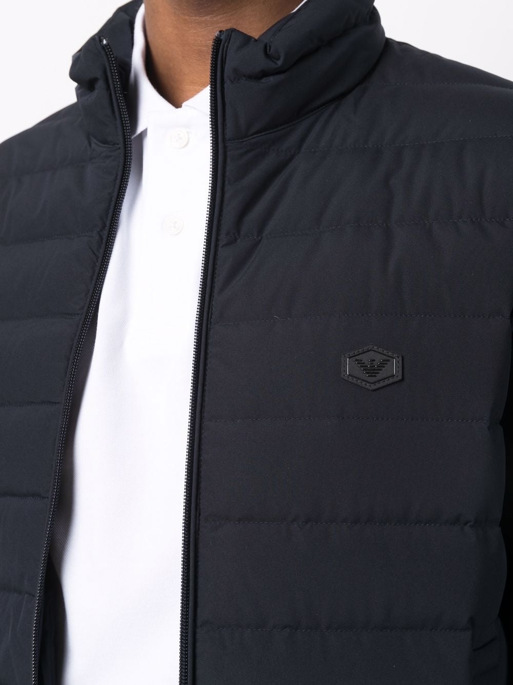Emporio Armani Navy blue feather down padded logo-patch jacket Emporio Armani 