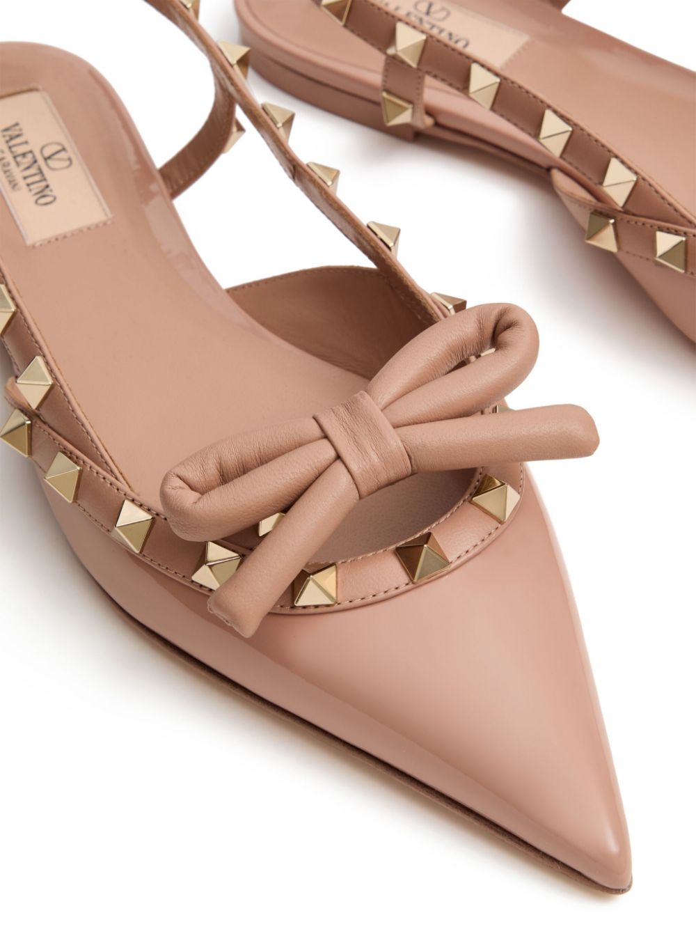 Valentino Garavani Rockstud Bow Slingback Ballerina In Patent Leather Valentino Garavani