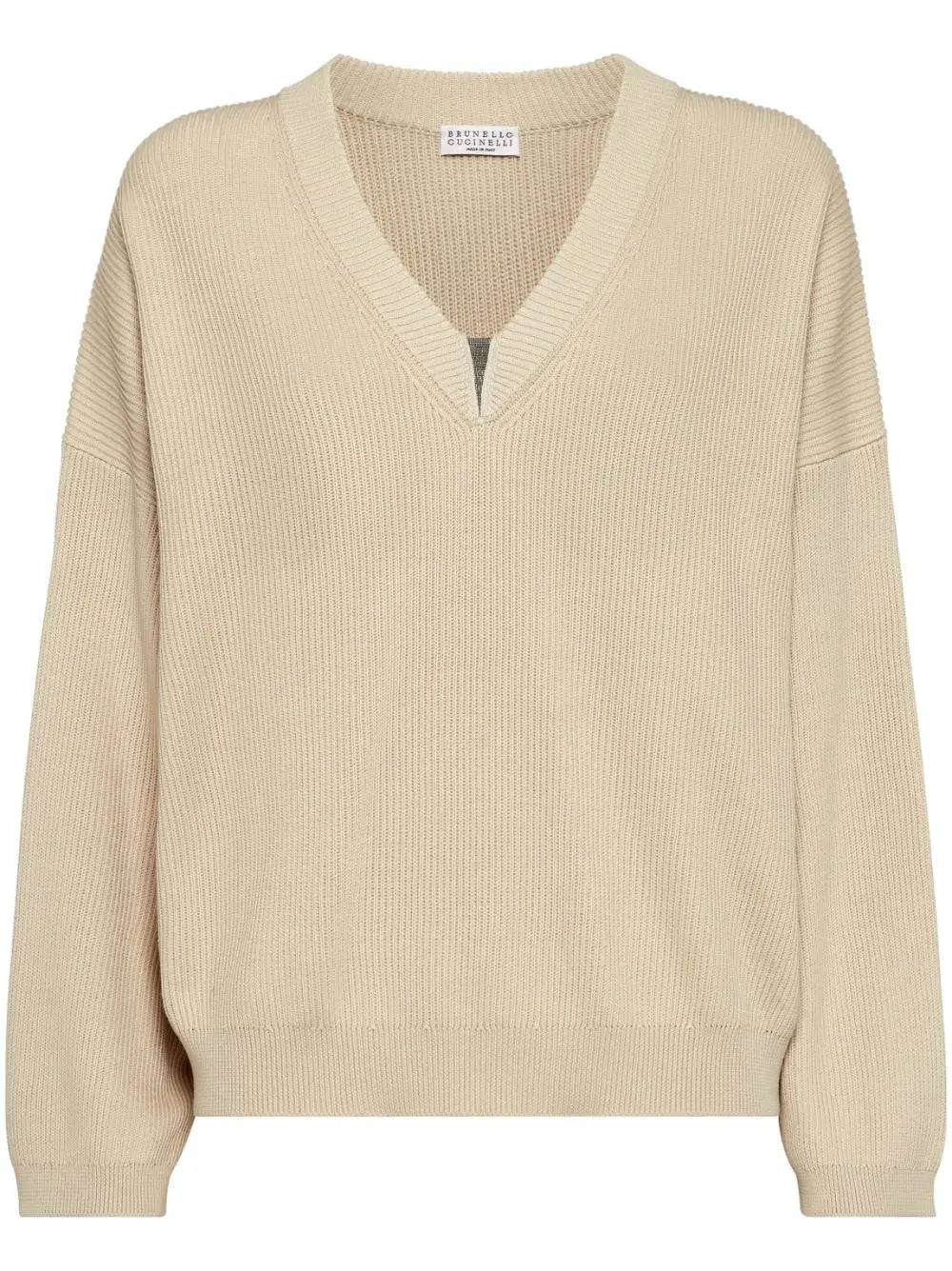 Brunello Cucinelli cotton english rib sweater with shiny detail Brunello Cucinelli