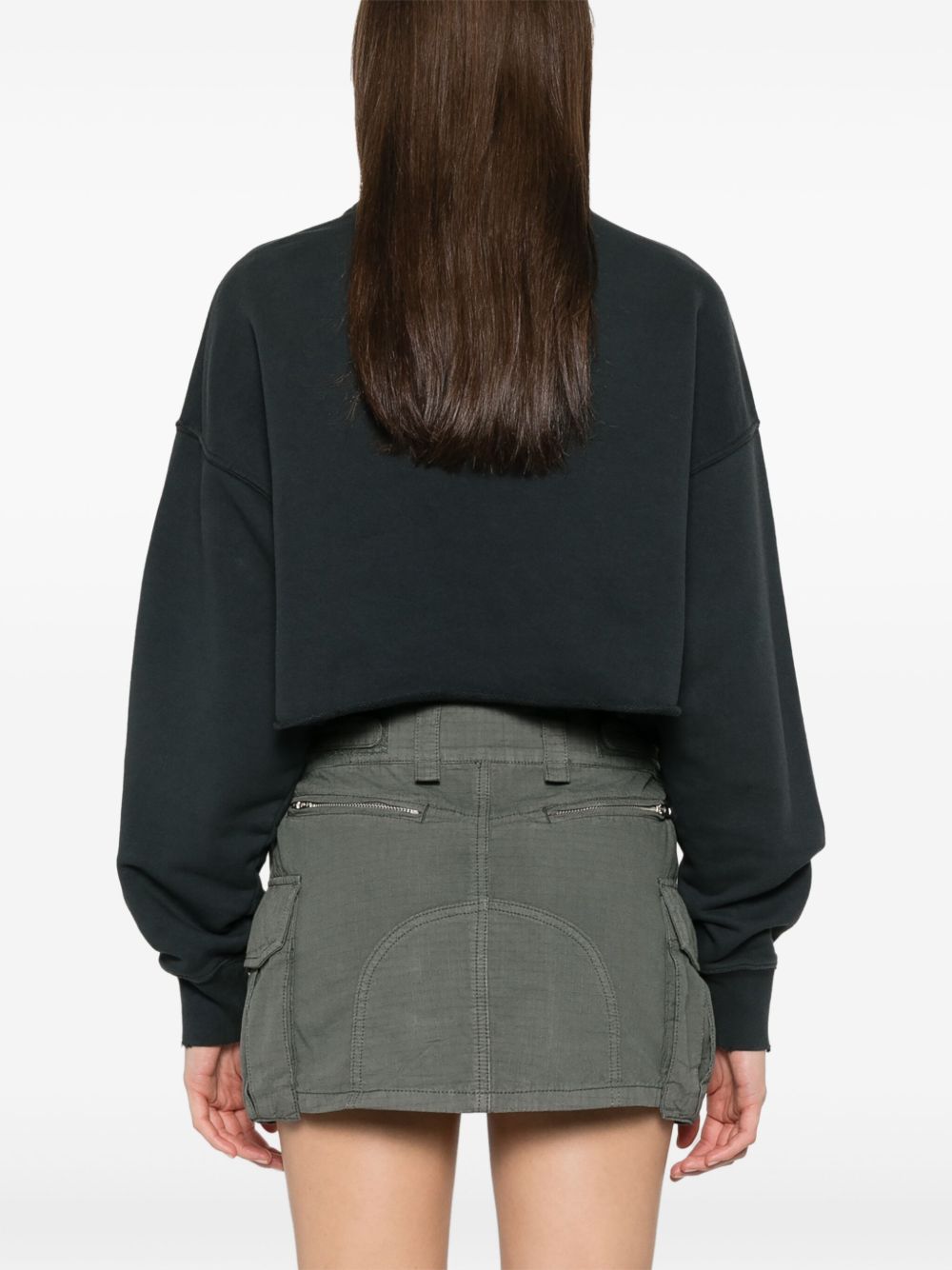 Golden Goose Cropped Cotton Sweatshirt with Crystals on the Front Golden Goose