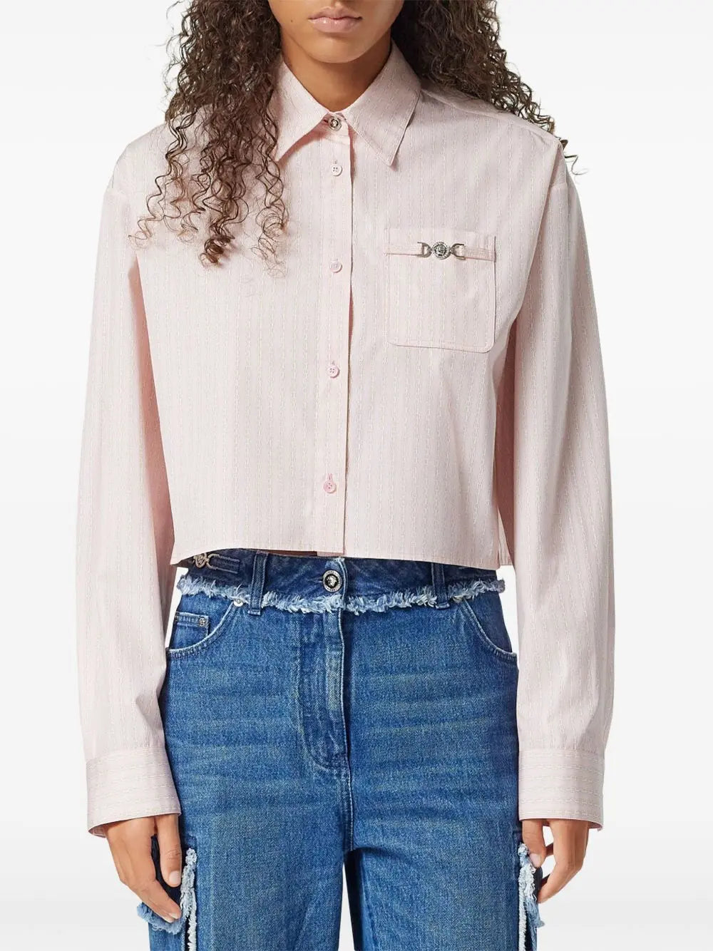 Versace Pinstripe Chain boxy short shirt Versace