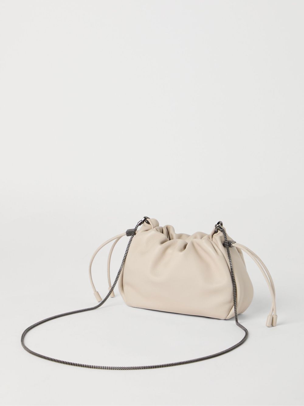 Brunello Cucinelli Bucket Mellow mini bag in Soft leather with Precious Chain Brunello Cucinelli