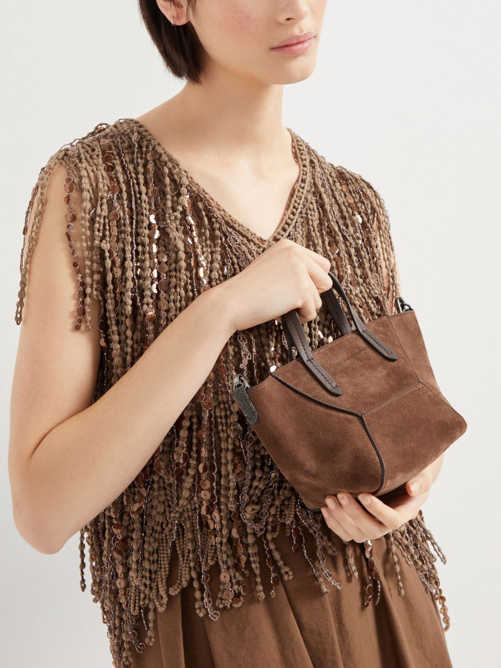 Brunello Cucinelli Duo mini bag in suede with monili Brunello Cucinelli